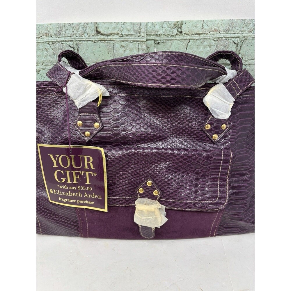 Elizabeth Arden Purple Shoulder Bag Tote Weekender Faux Snakeskin Suede Vtg